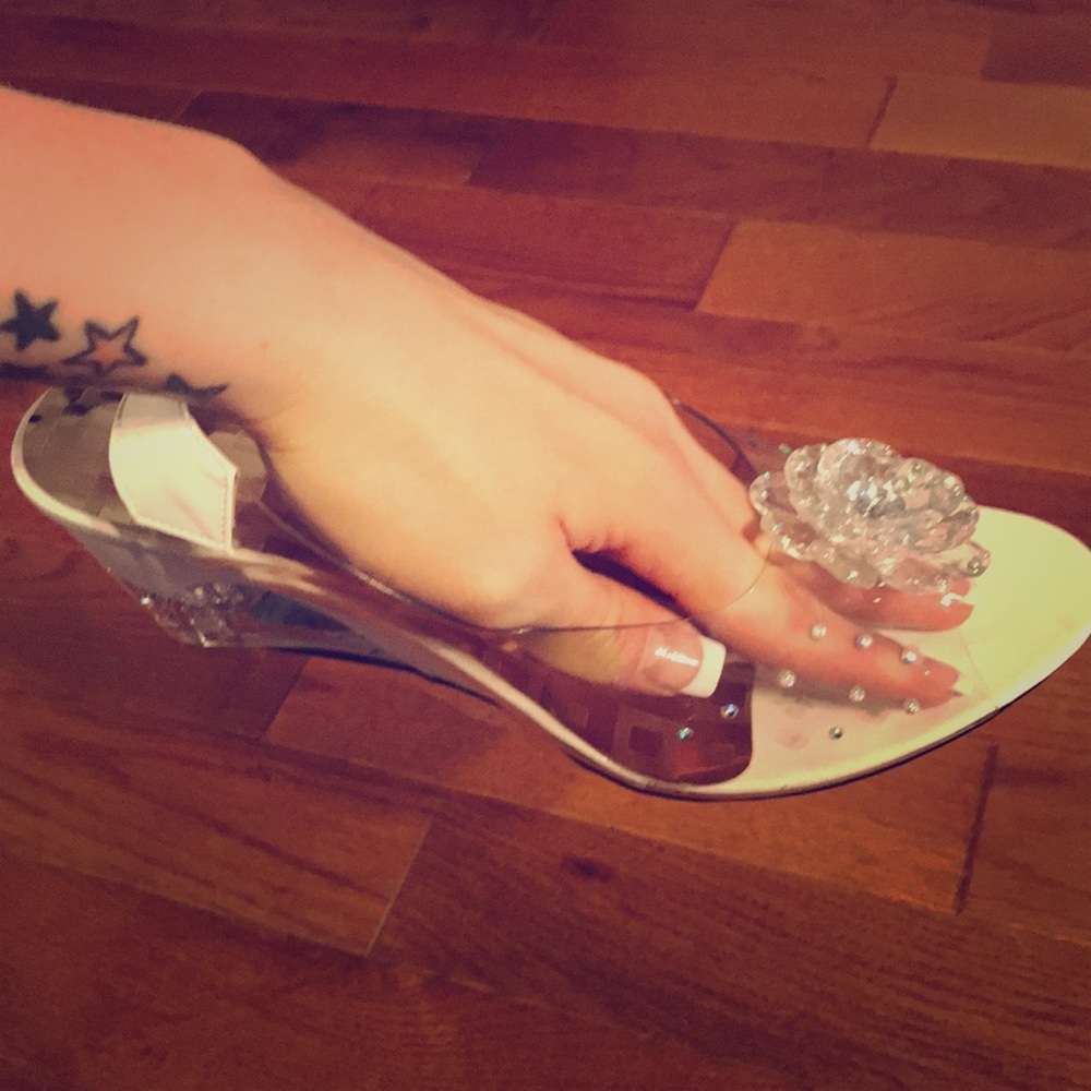 Jelly shoe wedge with rhinestones clear new in box